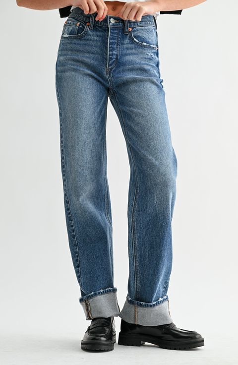 Cuffed Wide Leg Jeans