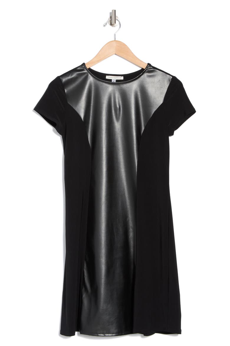 Faux Leather A-Line Dress, Alternate, color, BLACK