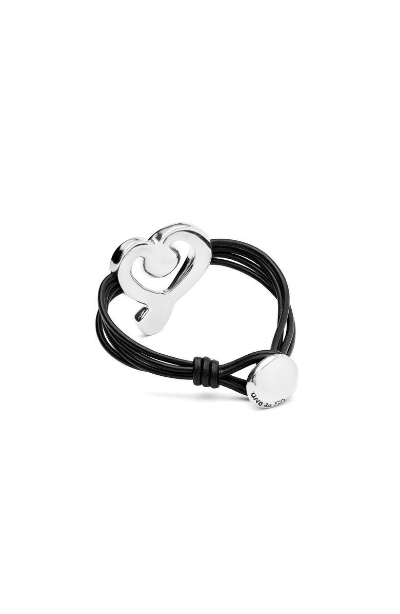 UNODE50 Black Crystal Heart Leather Bracelet, Alternate, color, Silver
