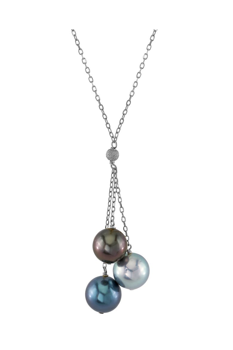 14K Gold Multicolor Tahitian Pearl Tincup Cluster Pendant, Main, color, White Gold