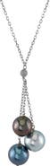 The Pearl Source 14K Gold Multicolor Tahitian Pearl Tincup Cluster Pendant