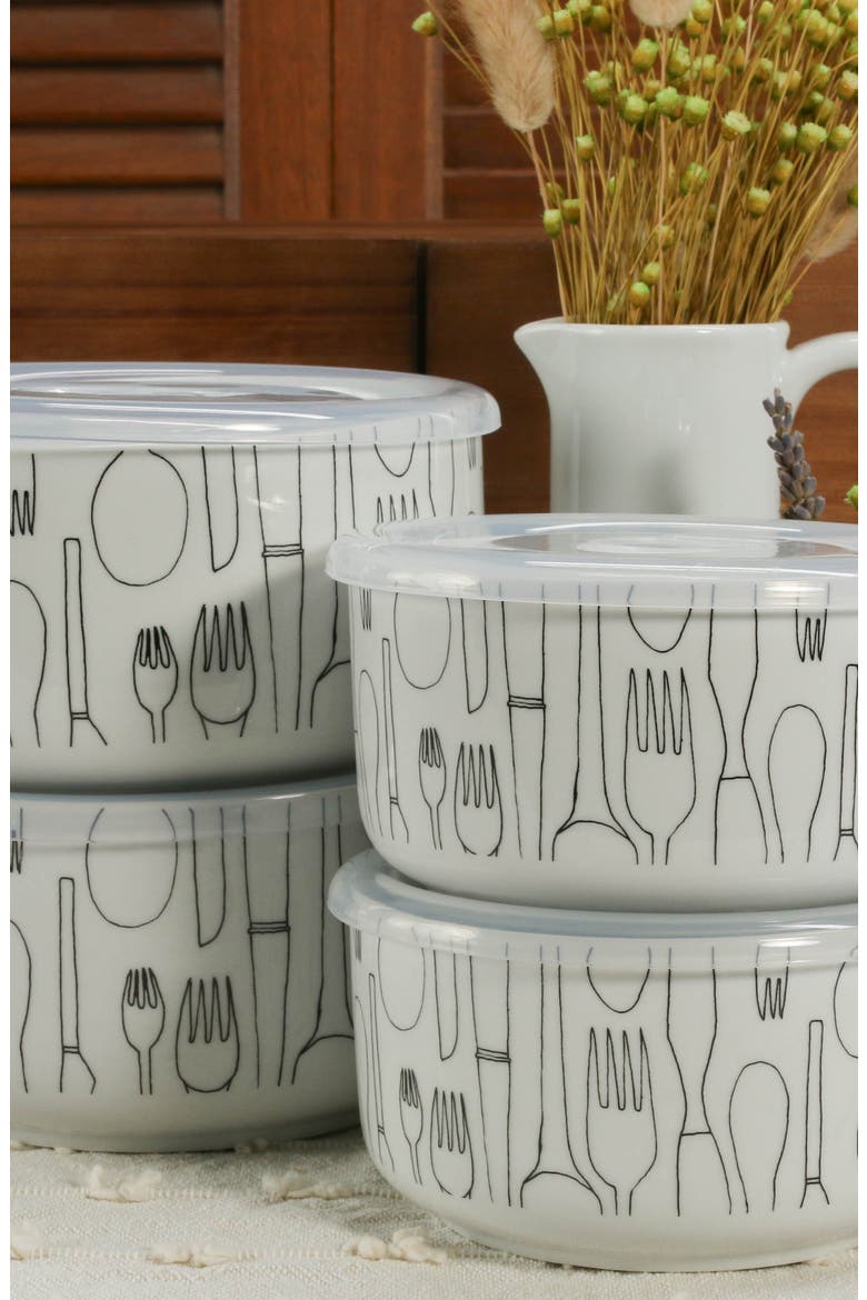 Set of 4 Assorted Storage Bowls with Lids, Alternate, color, WHITE