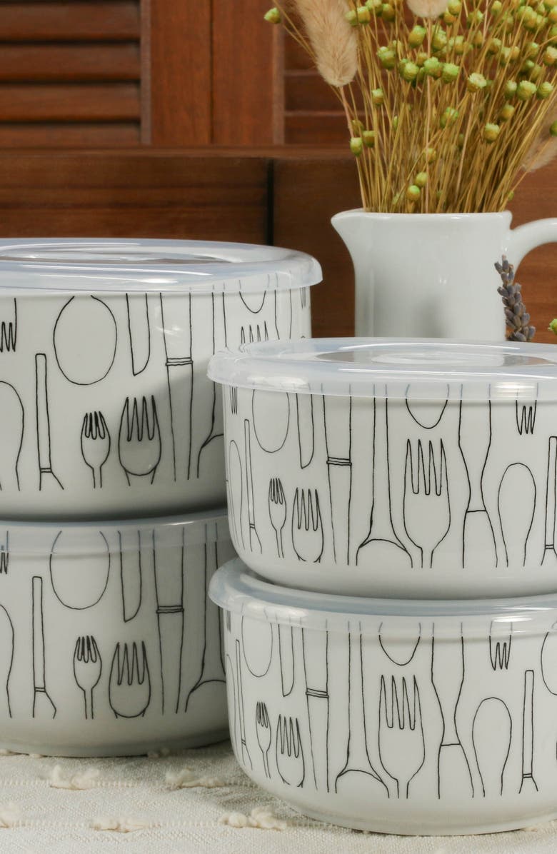 BIA Cordon Bleu Set of 4 Assorted Storage Bowls with Lids, Alternate, color, White