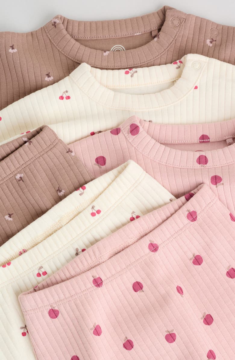 NEXT Kids' 3-Pack Rib Top & Leggings Sets, Alternate, color, Chocolate/Pink/White