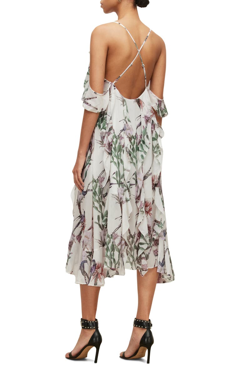 AllSaints Fali Senja Floral Print Ruffle Midi Dress, Alternate, color,