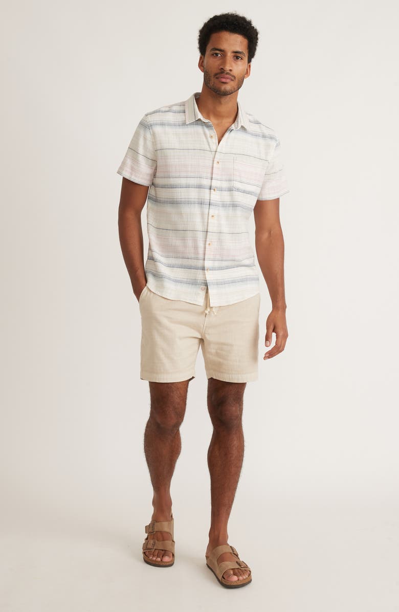 Marine Layer Stripe Stretch Selvedge Short Sleeve Button-Up Shirt, Alternate, color, 