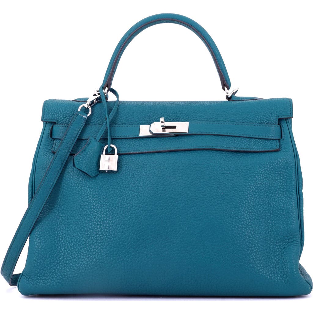 Pre-owned Hermes Hermes Kelly Handbag Blue Clemence With Palladium Hardware 35 In Blue
