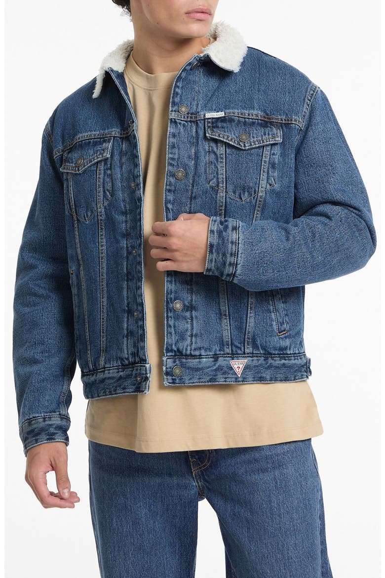 Denim Trucker Jacket with Faux Shearling Collar, Main, color, GJWM