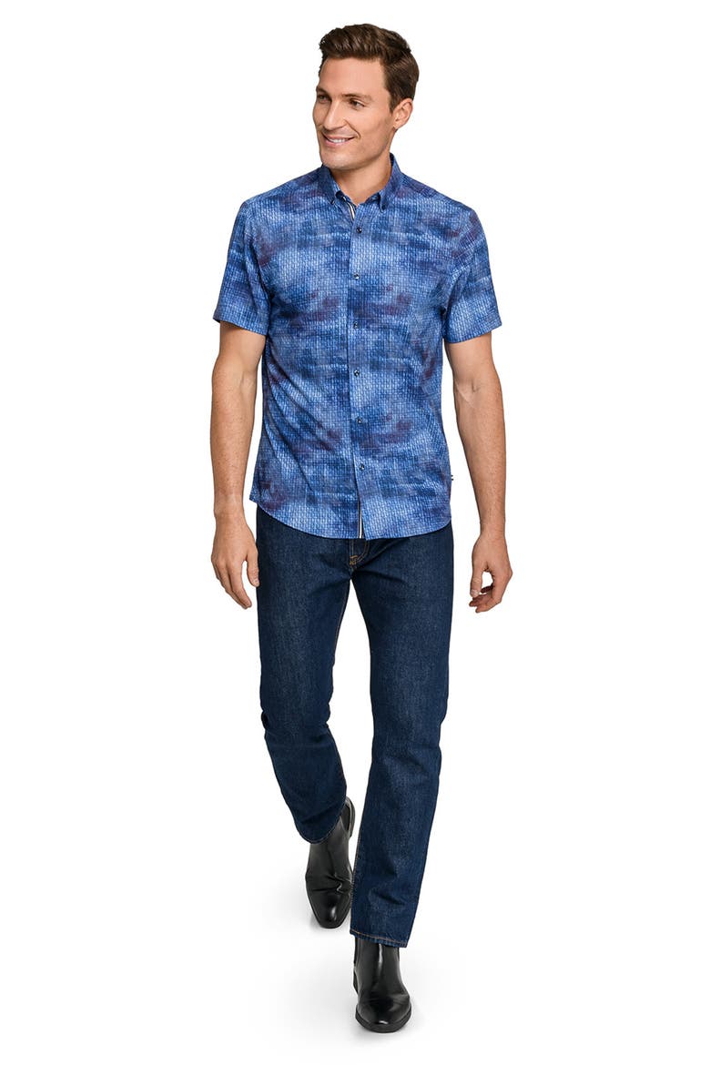Textured Woven Short Sleeve Basic, Alternate, color, NAVY