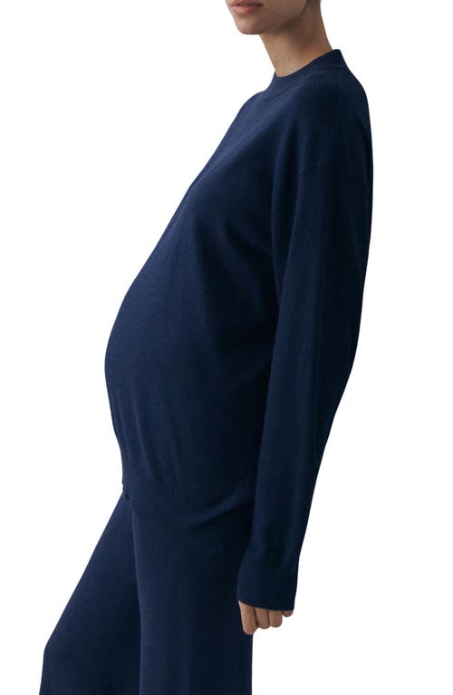Shop Mango Crewneck Maternity Sweater In Dark Navy