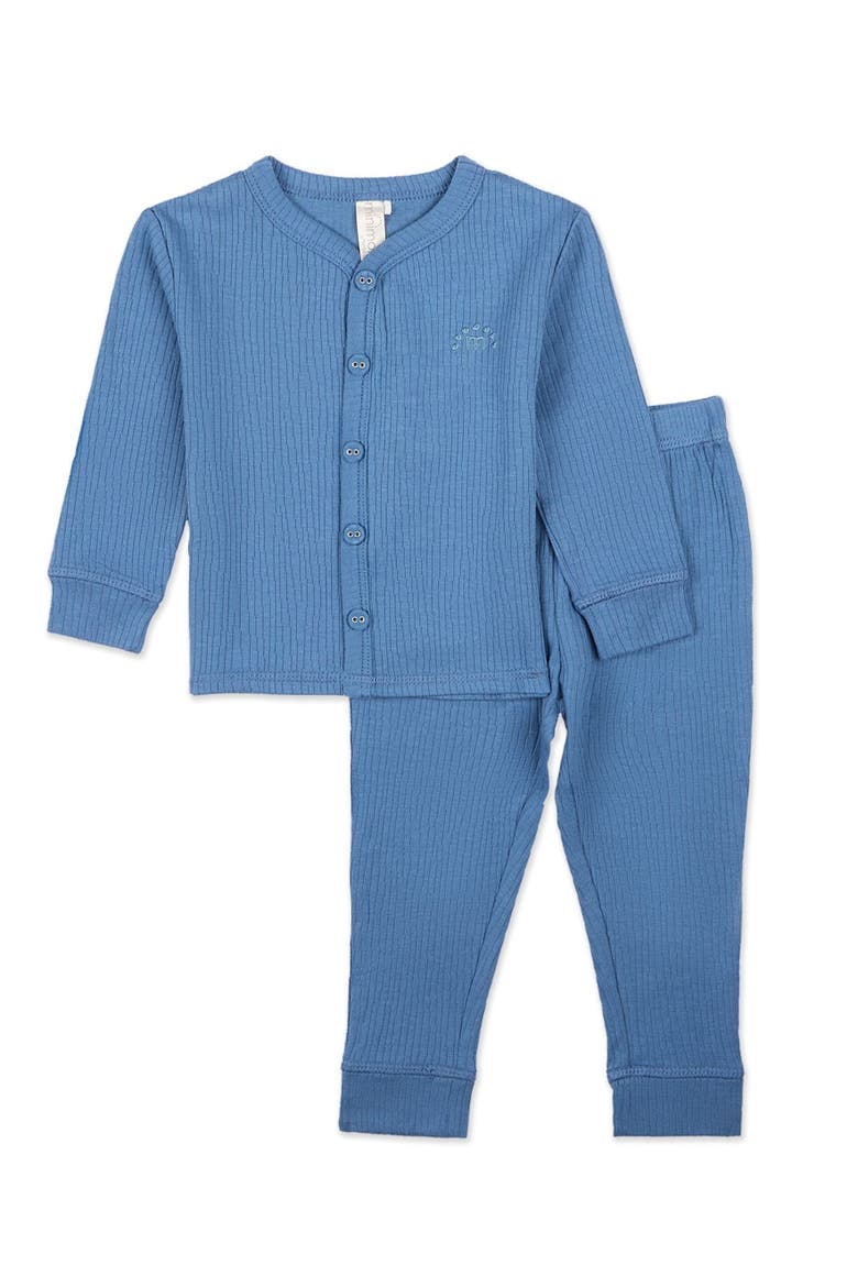 Kid's Ribbed Color Button-Down Pajama Set, Main, color, Deep Water