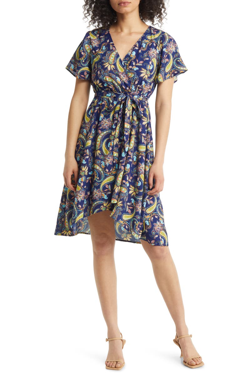 Harlow & Rose Paisley Tie Waist A-Line Dress, Main, color,
