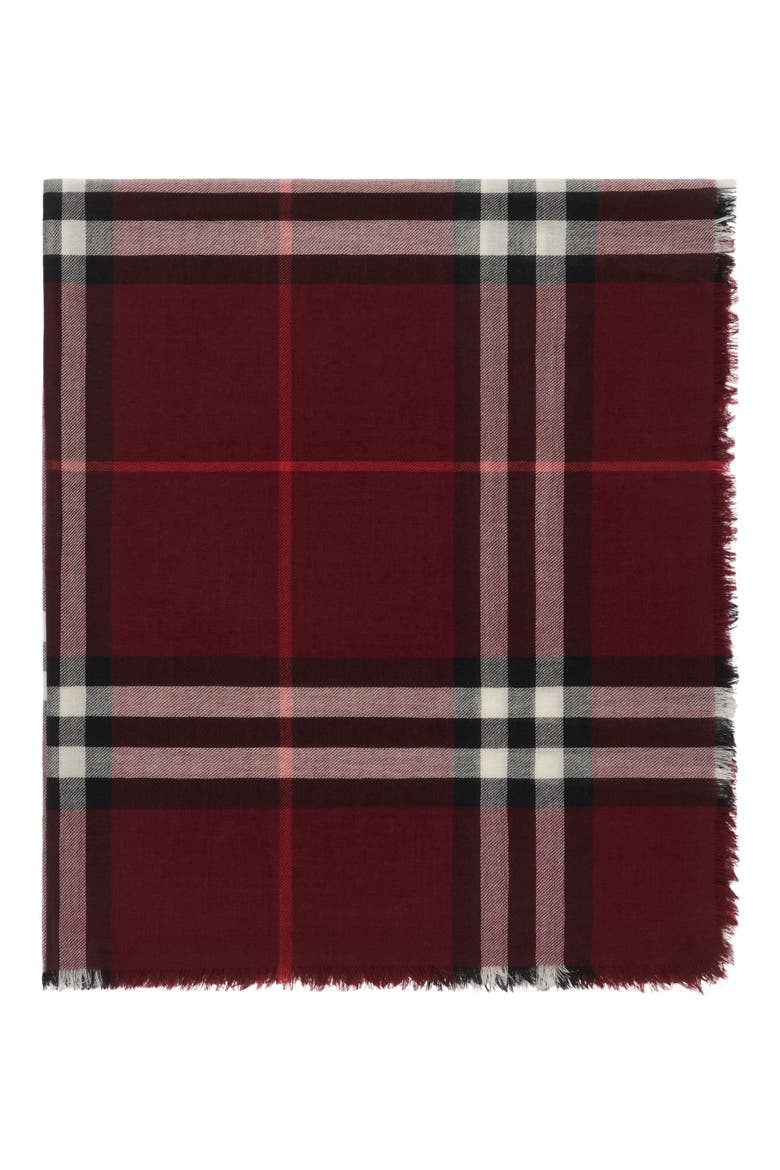 Giant Check Lightweight Wool Scarf, Alternate, color, OXBLOOD RED