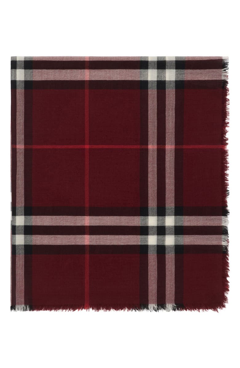 Burberry Giant Check Lightweight Wool Scarf, Alternate, color, Oxblood Red