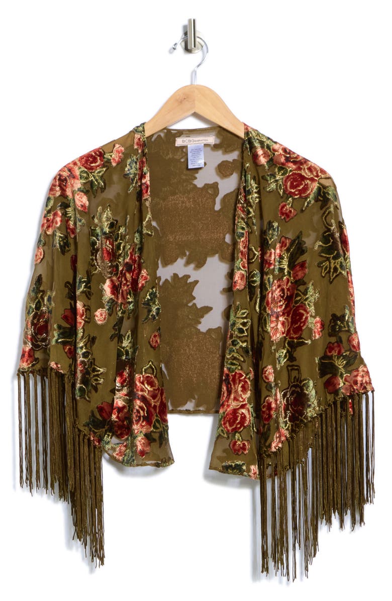 BCBG Rose Floral Velvet Topper, Alternate, color, Olive