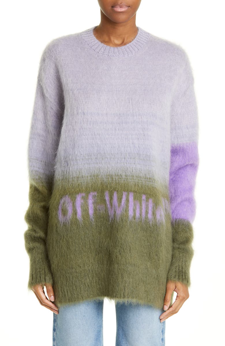 Off-White Helvetica Logo Mohair Blend Sweater, Main, color, 