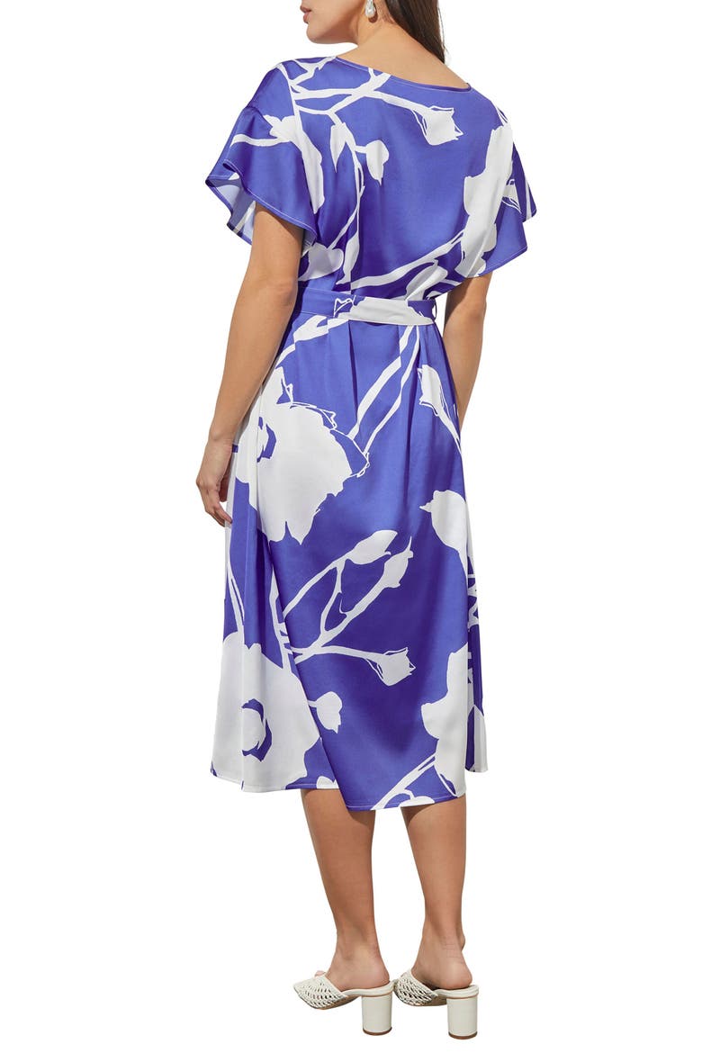 Floral Crêpe de Chine Dress, Alternate, color, SAPH SEA/ WHT