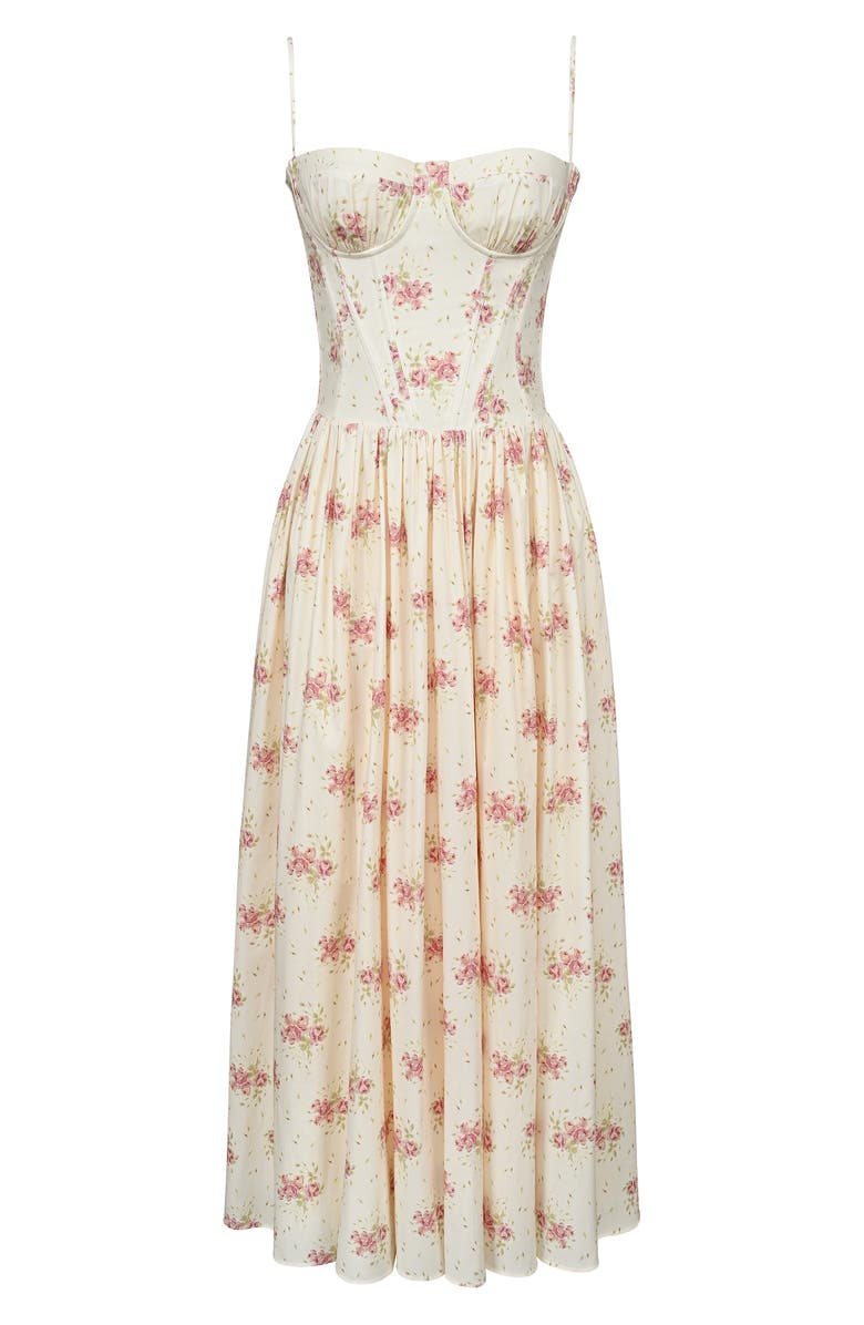 HOUSE OF CB Rona Floral Stretch Cotton Maxi Cocktail Dress, Alternate, color, Cream Rose Print