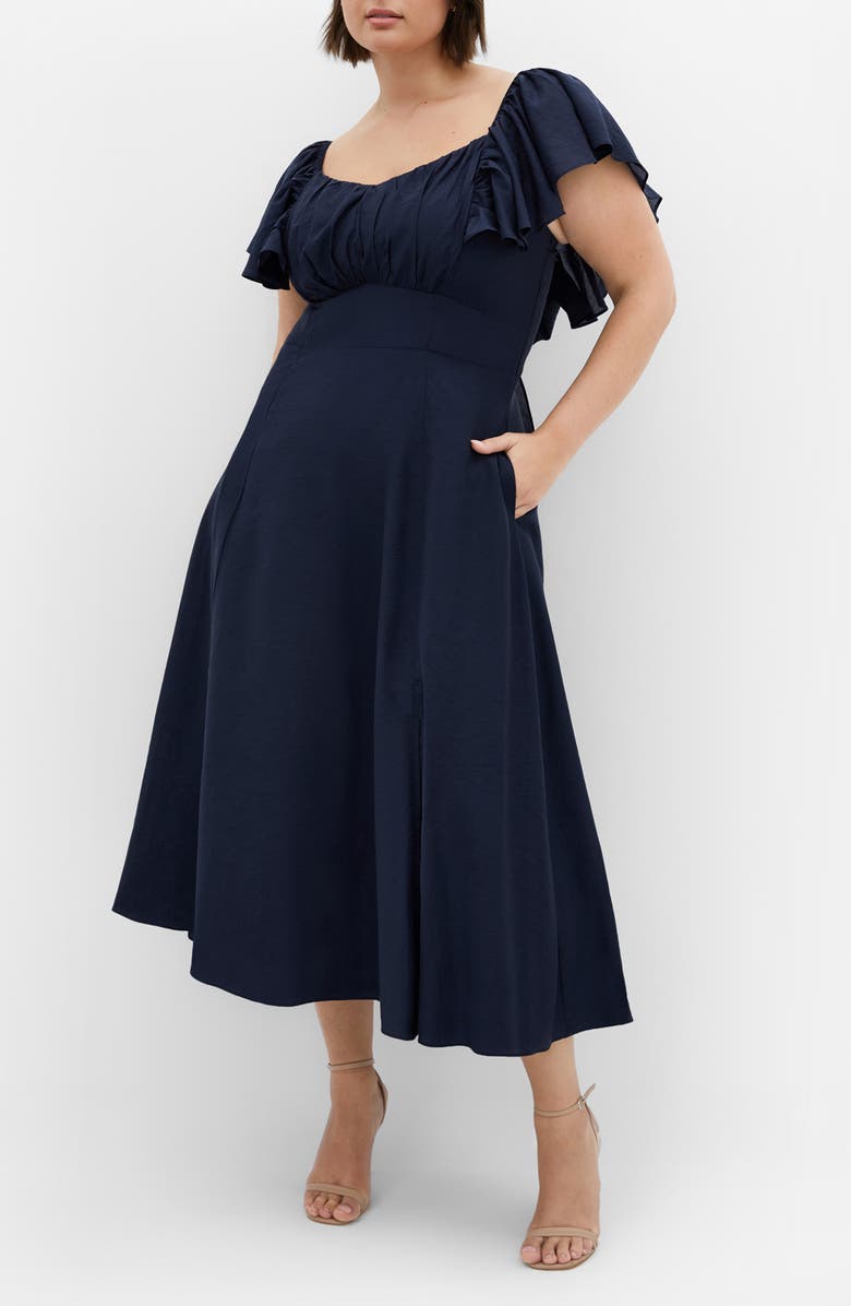 City Chic Alisa TIe Front Dress, Main, color, French Navy