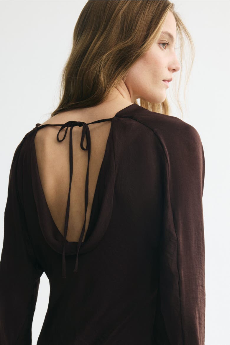 Cowl-neck Dress With Flared Skirt, Alternate, color, Dark brown