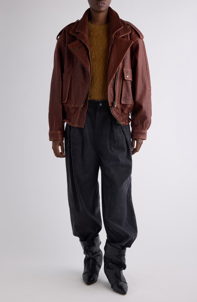 Isabel Marant Aneli Leather Moto Jacket, Alternate, color, Terracotta