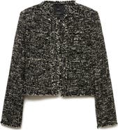 MANGO Fray Trim Tweed Jacket