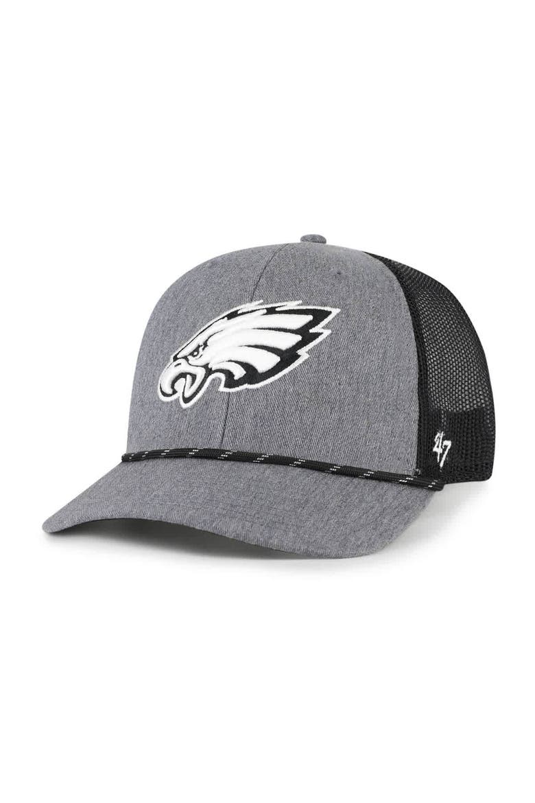 Men's '47 Heather Charcoal Philadelphia Eagles Carbon Rope Trucker Adjustable Hat, Main, color, Heather Charcoal