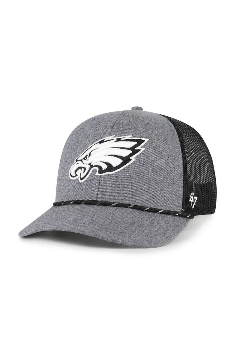 '47 Men's '47 Heather Charcoal Philadelphia Eagles Carbon Rope Trucker Adjustable Hat, Main, color, Heather Charcoal