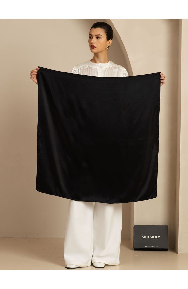 SILKSILKY Pure Silk Classic Elegant Square Scarf, Alternate, color, Black