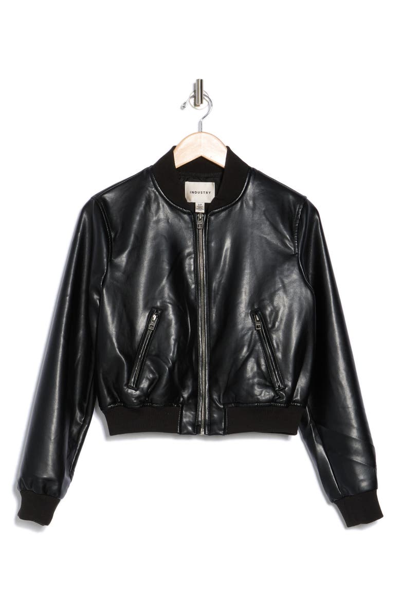 INDUSTRY REPUBLIC CLOTHING Faux Leather Crop Bomber Jacket, Alternate, color, 