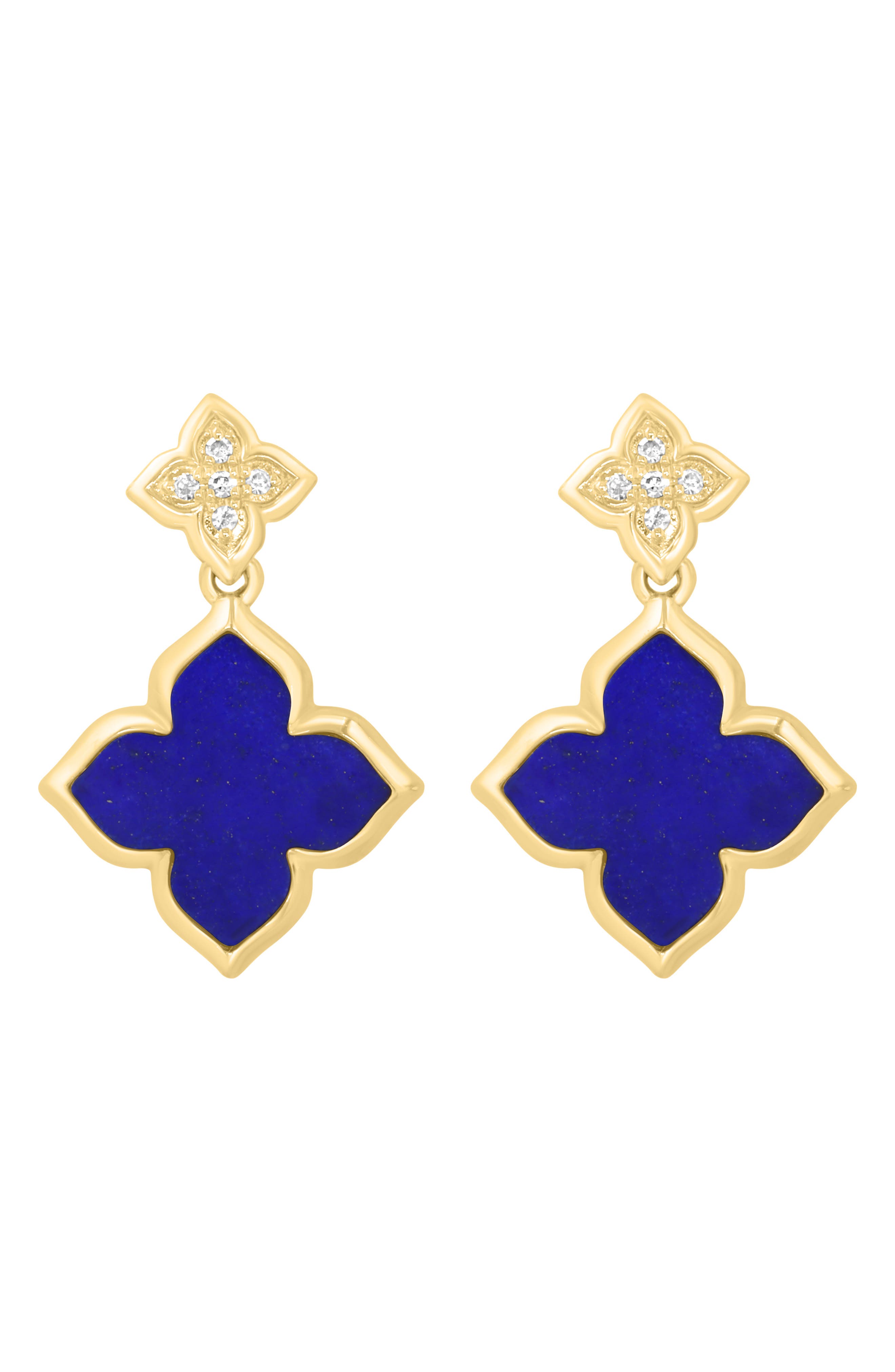 Diamond & Lapis Lazuli Double Clover Drop Earrings