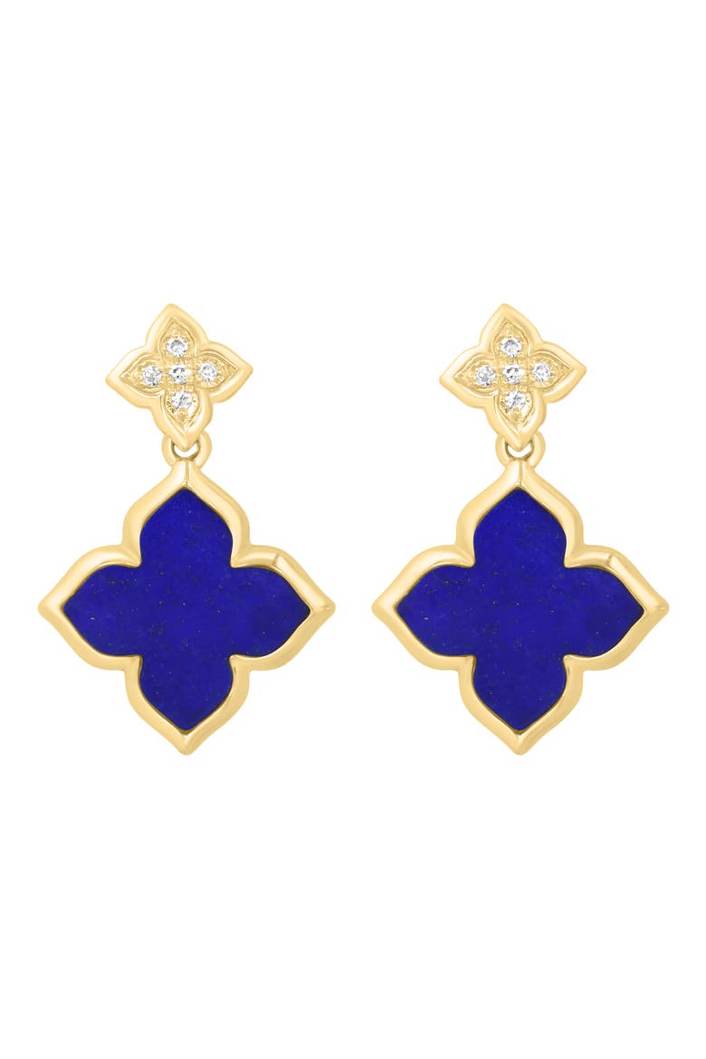 Diamond & Lapis Lazuli Double Clover Drop Earrings, Main, color, BLUE