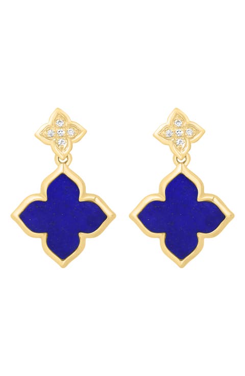 Diamond & Lapis Lazuli Double Clover Drop Earrings