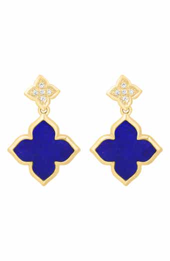 Diamond & Lapis Lazuli Double Clover Drop Earrings