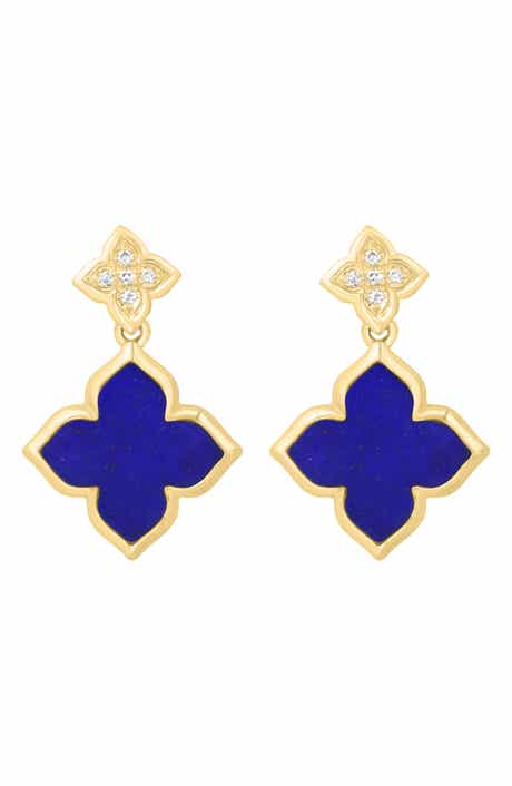 Diamond & Lapis Lazuli Double Clover Drop Earrings