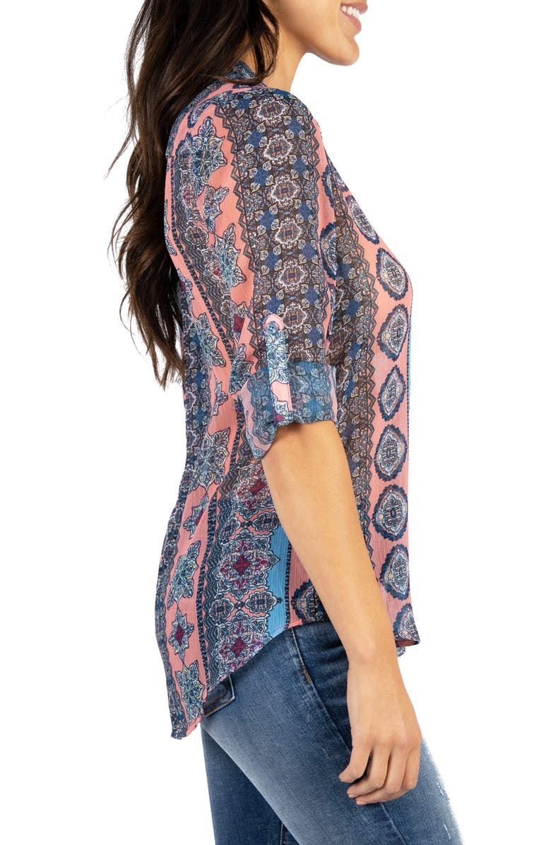 KUT from the Kloth Jasmine Chiffon Button-Up Shirt, Alternate, color, Temara Stripe Coral