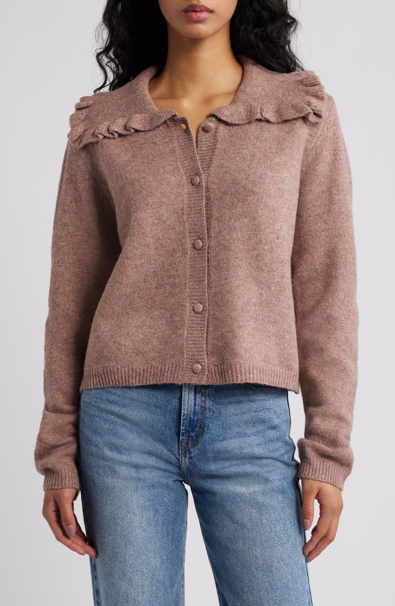 Petal & Pup Carmello Frill Collar Cardigan, Main, color, Mocha