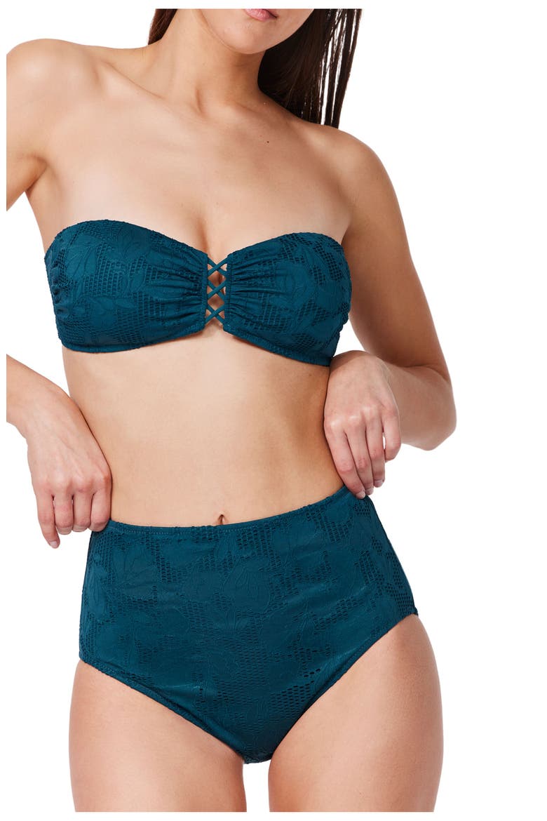 Jolene Textured Bandeau Bikini Top, Alternate, color, Petrol