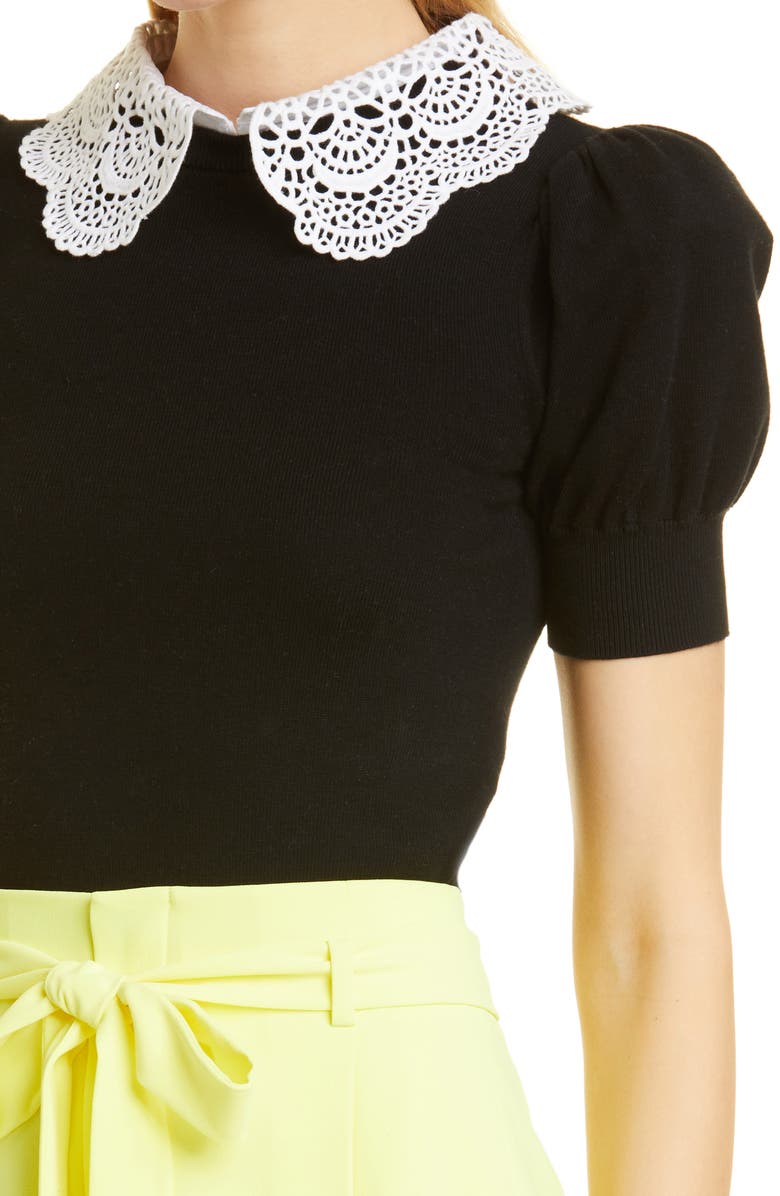 Alice + Olivia Lace Collar Short Sleeve Sweater, Alternate, color, 