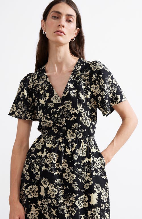 & Other Stories Floral Print A-line Midi Dress In Harper Aop Black Base
