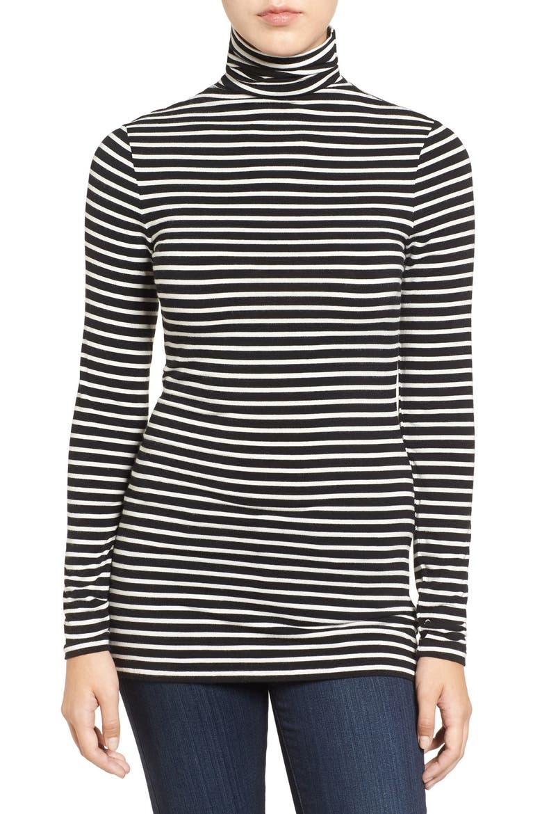 Long Sleeve Turtleneck, Main, color, BLACK- IVORY C ELAINA STP