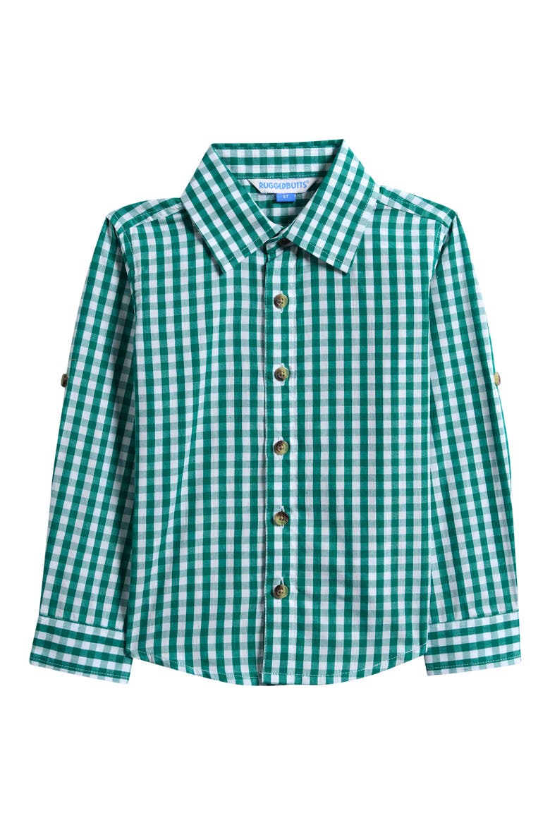 Kids' Gingham Cotton Button-Up Shirt, Main, color, GREEN