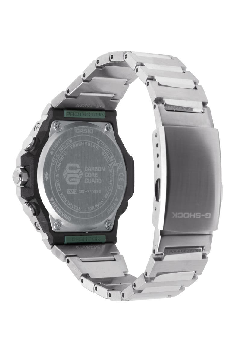GST-B1000D-2A Green Smartphone Linked Solar Bracelet Watch, 46.9mm x 44.2mm, Alternate, color, SILVER/ GREEN