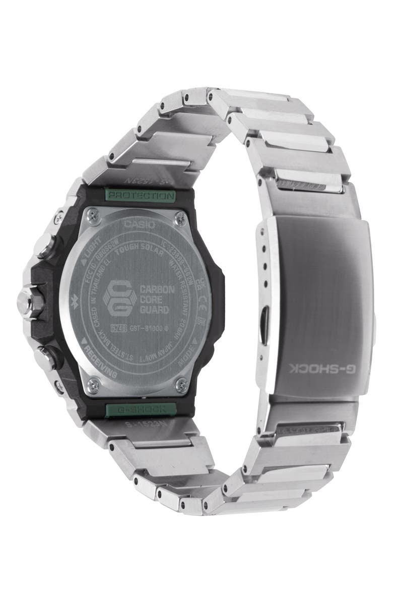 G-SHOCK GST-B1000D-2A Green Smartphone Linked Solar Bracelet Watch, 46.9mm x 44.2mm, Alternate, color, Silver/ Green