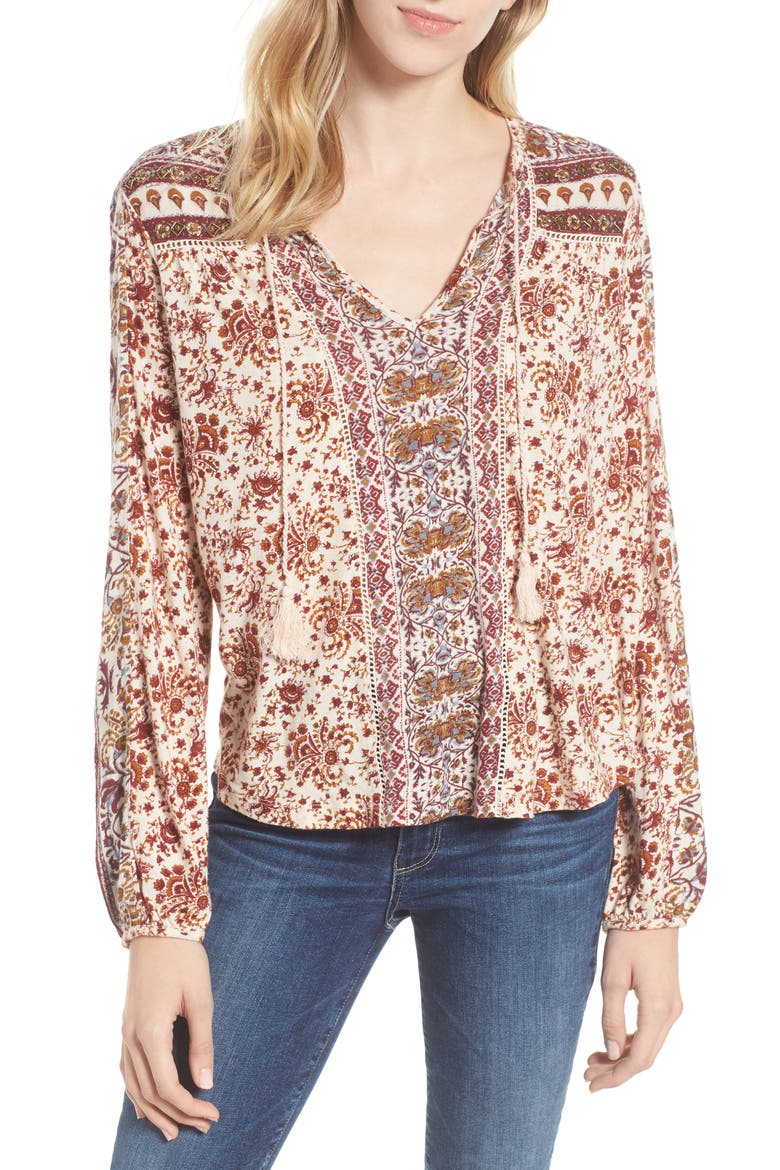 Beaded Mixed Print Top, Main, color, NATURAL MULTI
