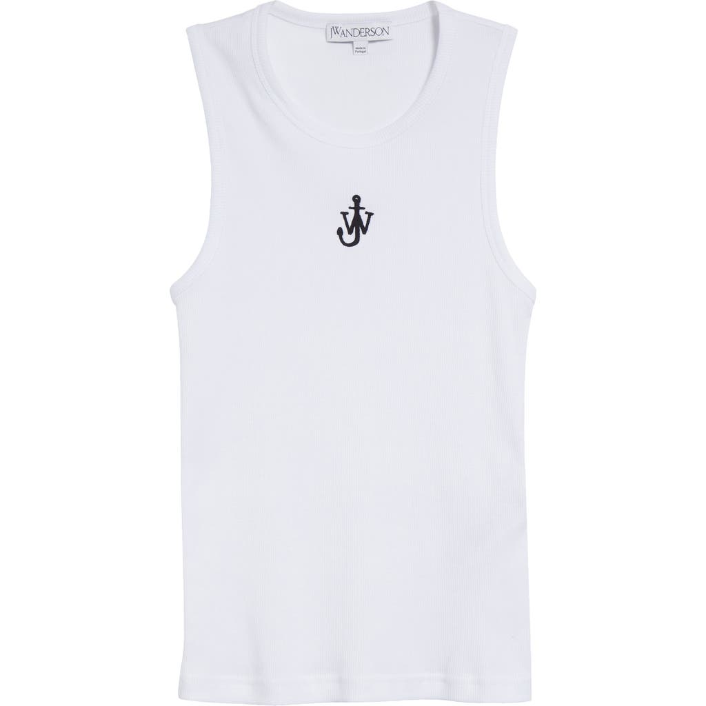 Jw Anderson Logo Embroidered Ribbed Jersey Top In White