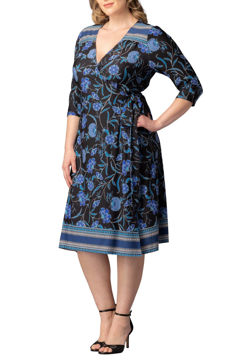 Beguiling Floral A-Line Wrap Dress, Alternate, color, BLUE BORDER PRINT