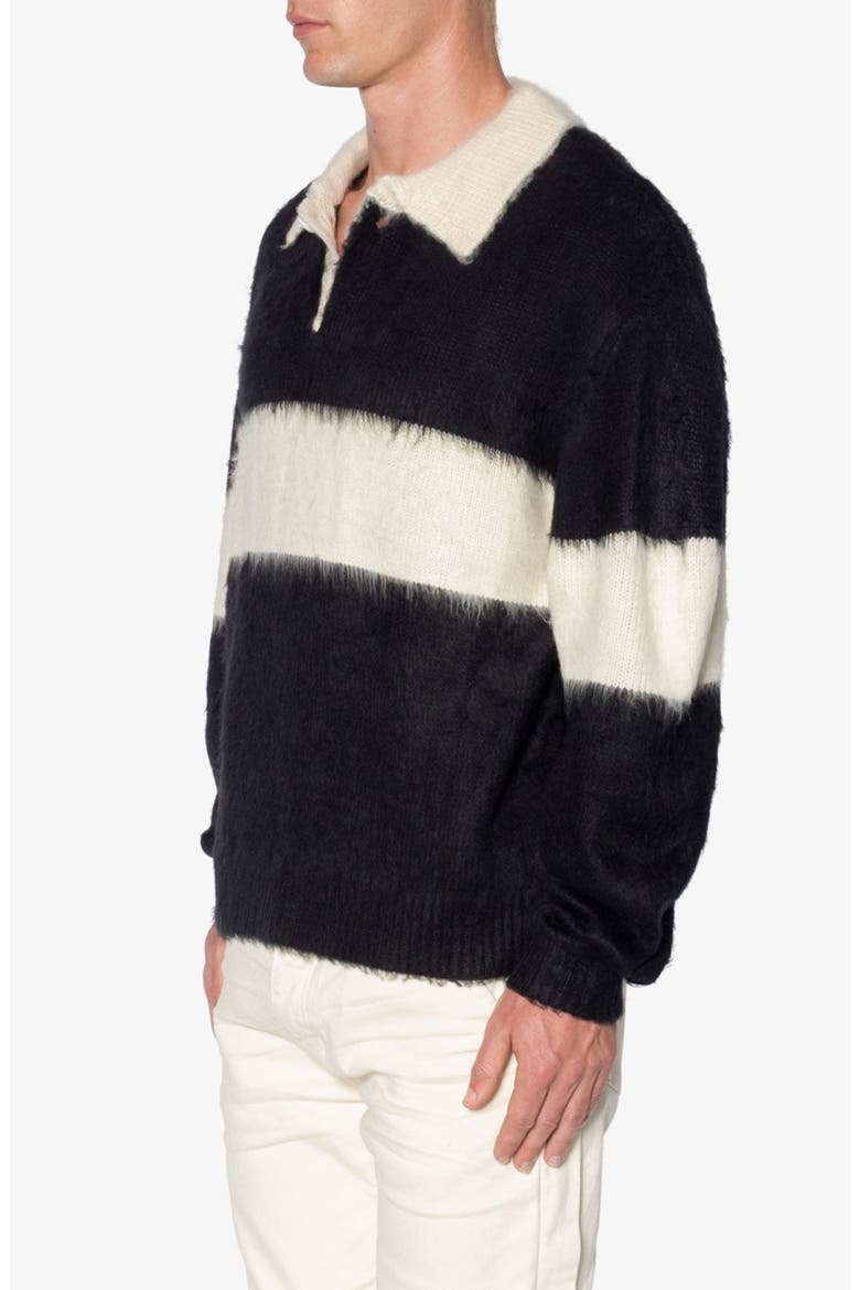 Stripe Cotton Rugby Sweater, Alternate, color, BLACK/ WHITE