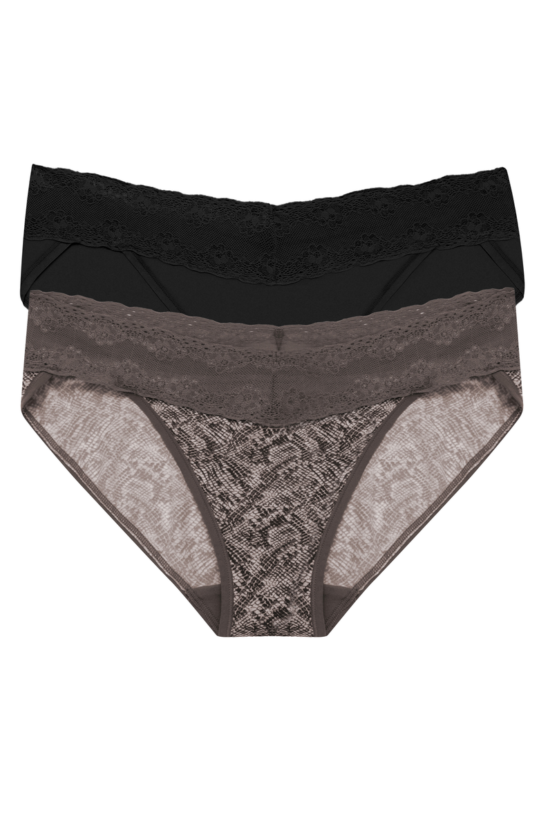 Natori Bliss Perfection Lace Trim One Size Bikini Brief 2-Pack, Main, color, Chrome Python Print/Black