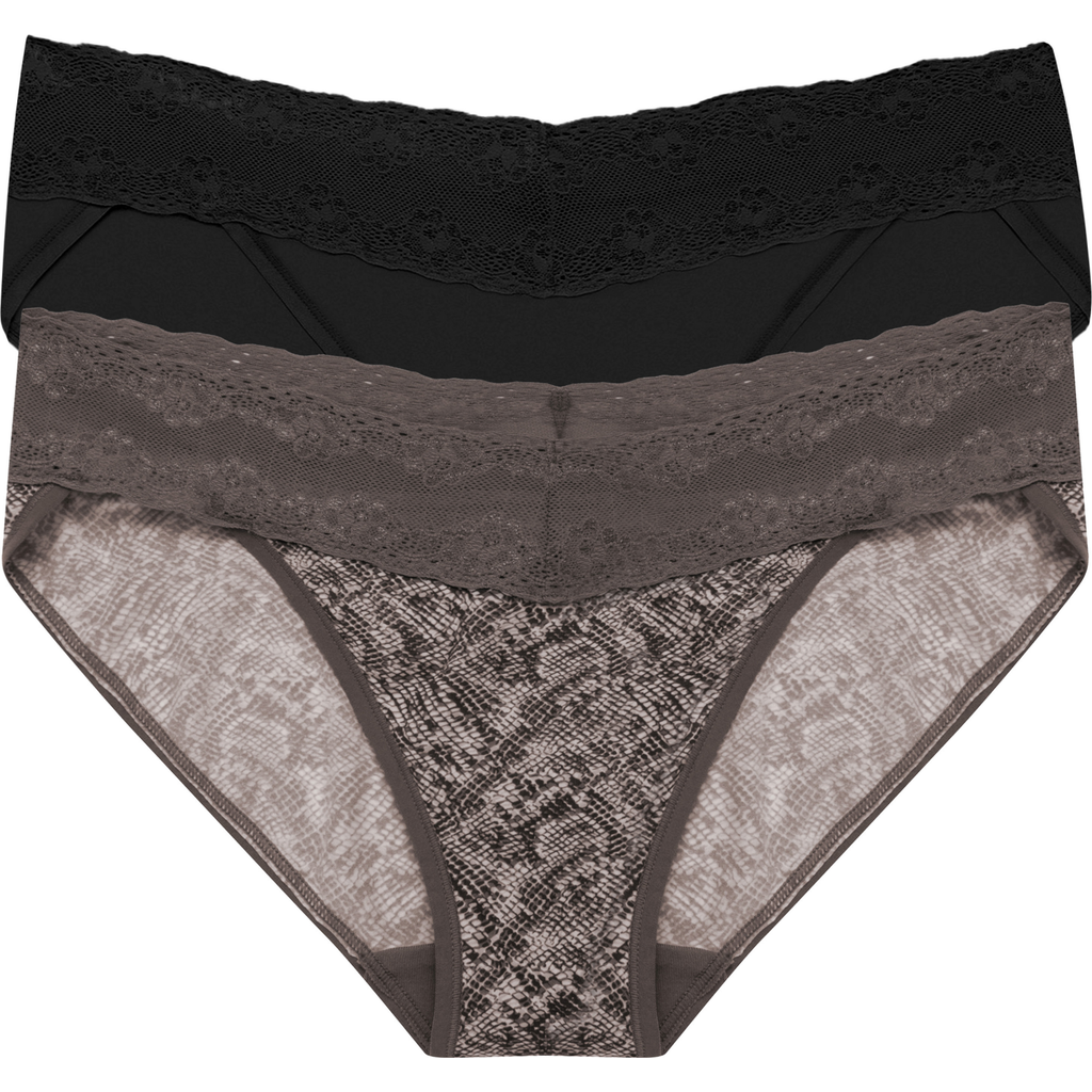 Natori Bliss Perfection Lace Trim One Size Bikini Brief 2-pack In Gray